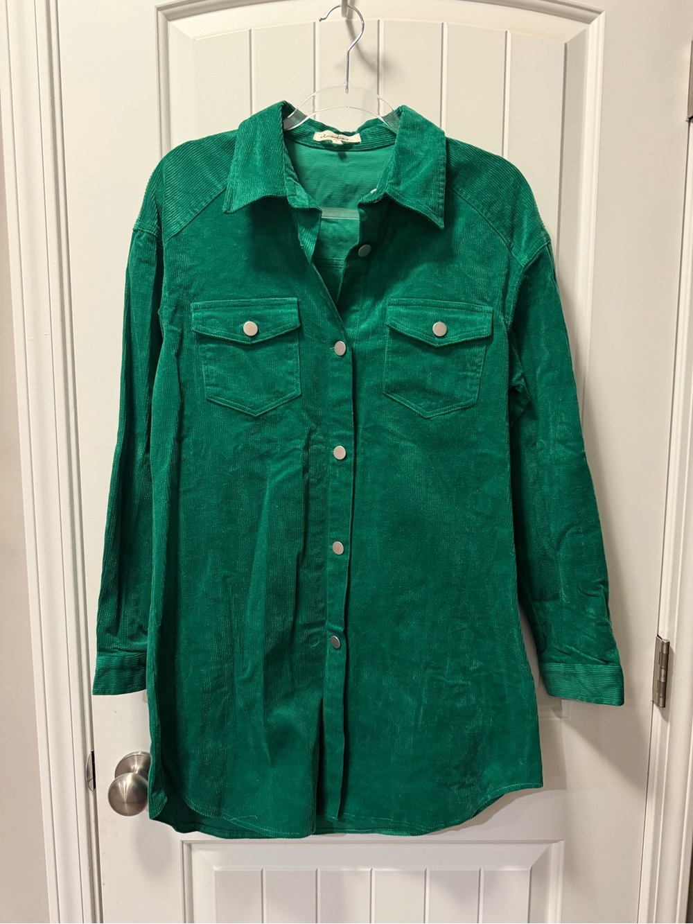 Emerald Green Corduroy Button-Front Shirt Jacket